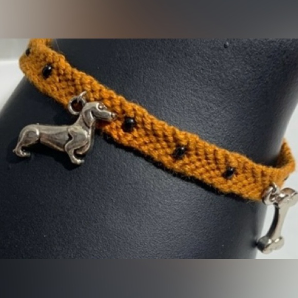 Hand crafted beaded with puppy and bone charms macrame bracelet